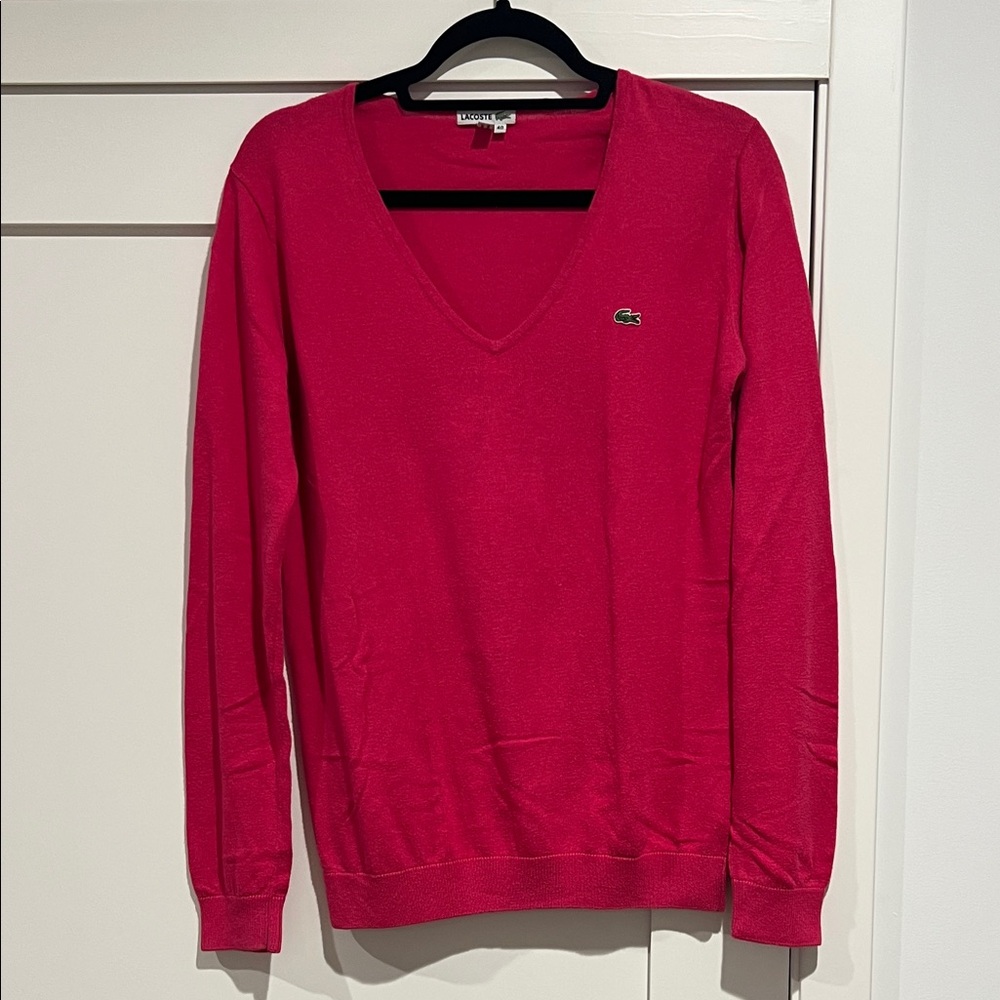 Lacoste Women's V-Neck Sweater in Bright Pink